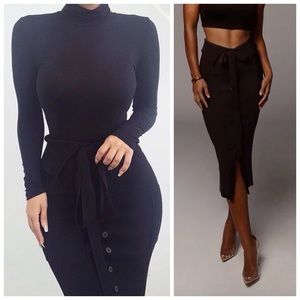 New JLUX Label Black Ribbed Fold Over Waist Pencil Skirt